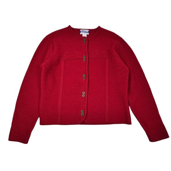 Vintage 80s Pendleton Virgin Wool Cardigan Sz M Burgundy Red Cottage Whimsical - Picture 14 of 14